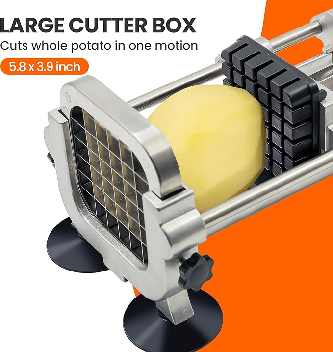 French fry cutter with two blades (1/2 inch and 3/8 inch), commercial stainless steel French fry slicer, suitable for whole potatoes, carrots, and cucumbers,fries cutter,potato slicer