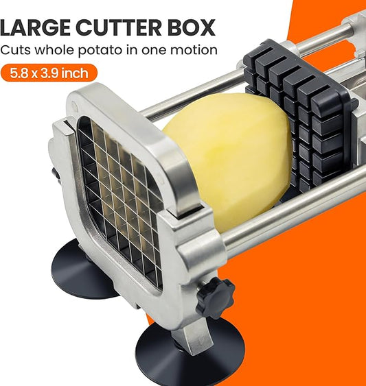 French fry cutter with two blades (1/2 inch and 3/8 inch), commercial stainless steel French fry slicer, suitable for whole potatoes, carrots, and cucumbers,fries cutter,potato slicer