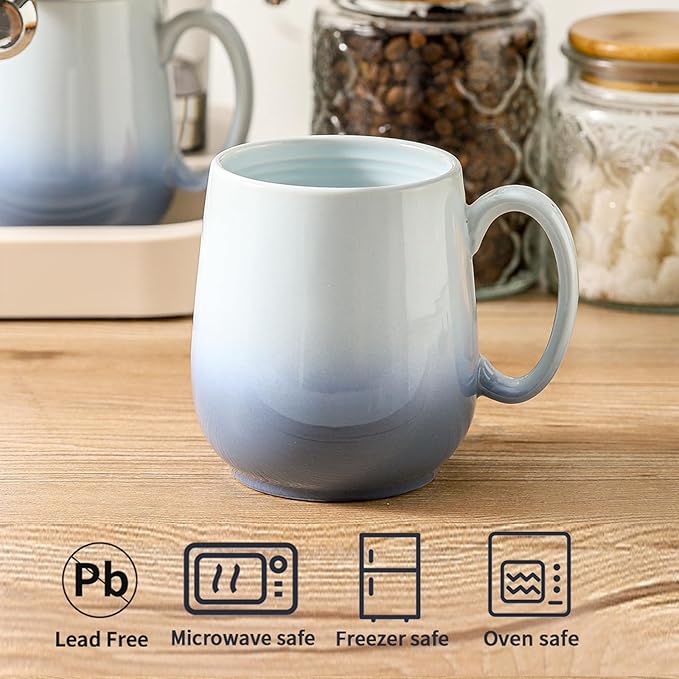 Hasense Coffee Mugs, 20oz Ceramic Coffee Cups for Tea Coffee Hot Cocoa Latte, Soup Mug with Handle for Dad and Mom as a Gifts, Dishwasher and Microwave Safe, 2PCS(Gradient Light Blue)
