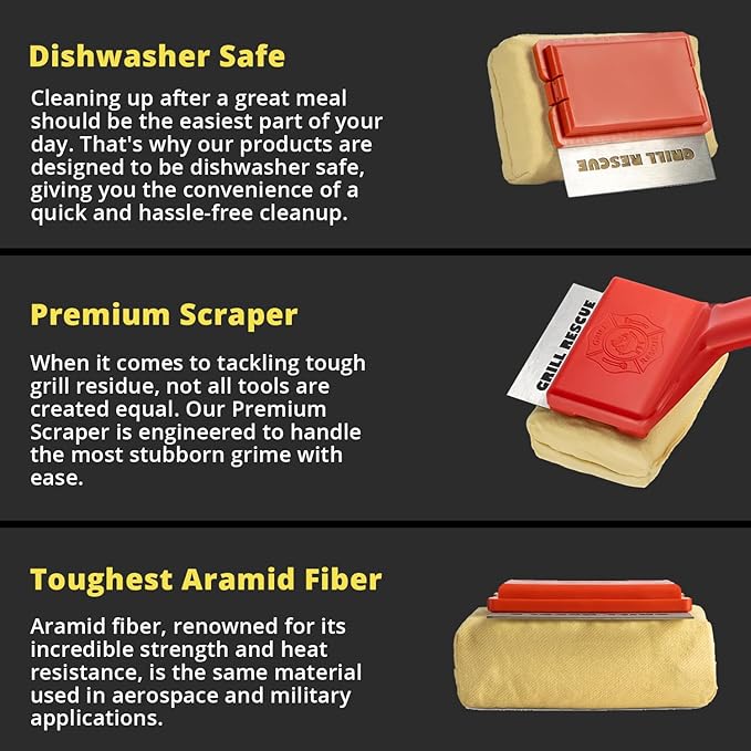 Grill Rescue BBQ Replaceable Cleaning Head, Bristle Free Grill Brush- Durable and Unique Grill Tools for Cast Iron or Stainless-Steel Grates, Barbecue Cleaner