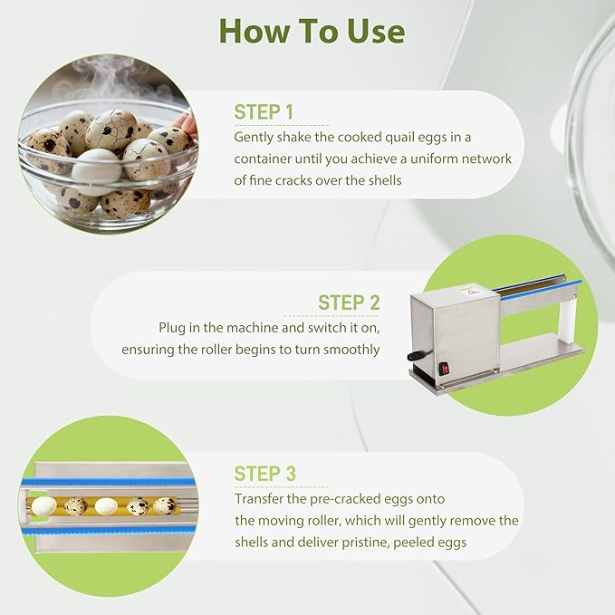 Automatic Quail Egg Peeler, 18W Motor & Stainless Steel Quail Egg Sheller, Effortless Peels in Seconds for Commercial/Home Use, 110V