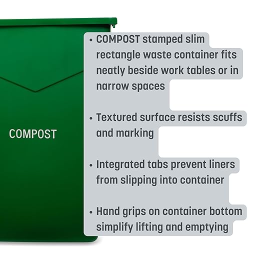 Carlisle FoodService Products 342023CMP09-E TrimLine Plastic Compost Container, 23 Gallon Capacity, 1 Pack, Green