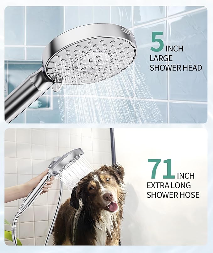 SR SUN RISE Filtered Shower Head with Handheld High Pressure 9 Spray Mode Showerhead Detachable Shower Head Water Softener Filters Beads for Hard Water Remove Chlorine 1 Filter Chrome