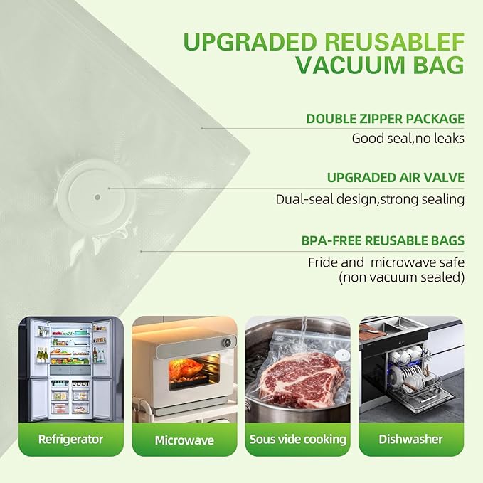 Handheld Vacuum Sealer & Food Saver with 30 Reusable Bags – Keeps Food Fresh 6X Longer | One-Touch Seal & USB Rechargeable | Leak-Proof for Meat, Meal Prep & Travel | Compact Food Preservation System