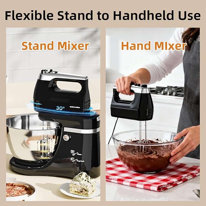Stand Mixer Hand Mixer Electric Kitchen - Automatic 4.8 QT Auto-Rotating Bowl & Beater Standing Mixer, Tilt-Head 5-Speed Household Mixer with Beaters & Dough Hooks for Baking, Black