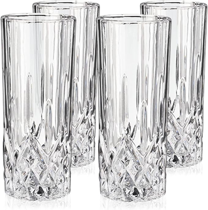 Viski Admiral Highball Glasses, Crystal Drinking Glasses, Elegant Glassware for Whiskey, Vodka, Cocktails, Perfect for Home Bars, Indoor & Outdoor Parties, Stylish Drinkware, 9 oz, Set of 4