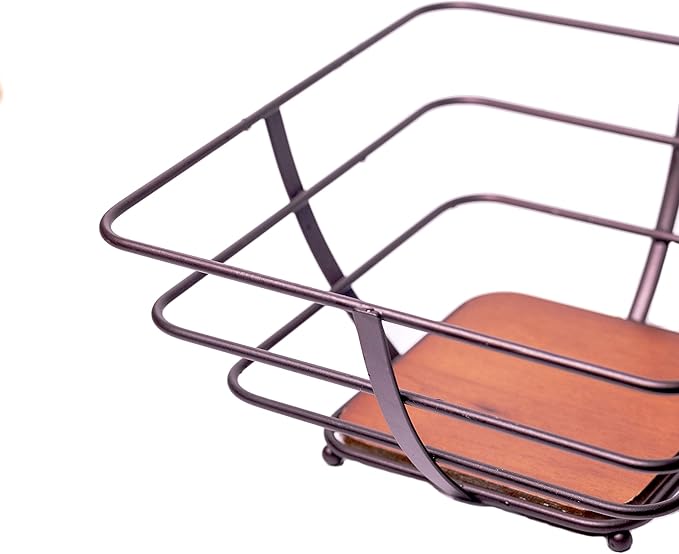 Francois et Mimi Large-Sized Fruit Bowl Tree Basket with Banana Hanger, Wood Base (Bronze)