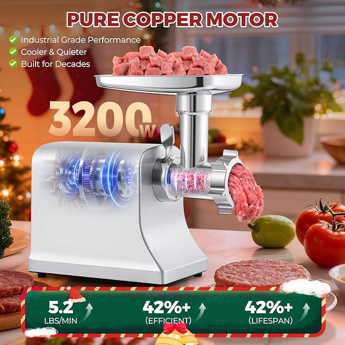 Electric Meat Grinder 3200w Commercial Heavy Duty Metal Gearbox Meat Grinder and Sausage Stuffers, Kubbe Kit for Household Use & Commercial