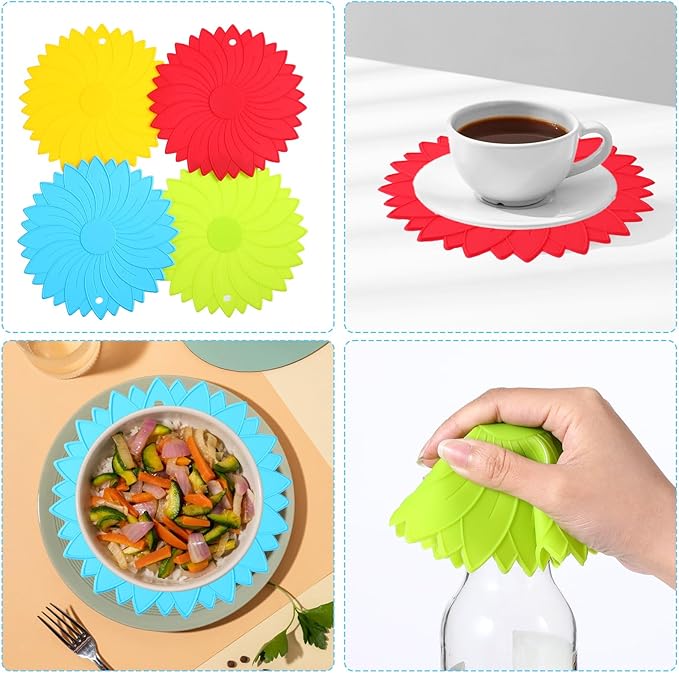 4Pcs Rubber Jar Opener Gripper Pad 6.1inch Non Slip Jar Openers Resistant Coasters Multi Function Botter Opener Tool for Weak Arthritis Hands Seniors Easy Opening(4 Colors)