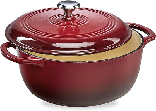 Best Choice Products 7.5 Quart Enamel Cast-Iron Round Dutch Oven, Family Style Heavy-Duty Pre-Seasoned Cookware for Home, Kitchen, Dining Room, Oven Safe w/Lid, Dual Handles - Red