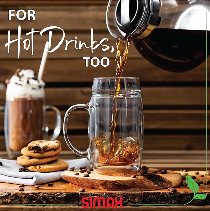 SIMAX Beer Mugs For Men: 17 oz Double Walled Glass Beer Mug - Freezable Beer Glasses - Pint Beer Mugs & Steins - Beer Mugs with Handles - Insulated Beer Glasses for Men - Beer Mugs for Freezer (6)