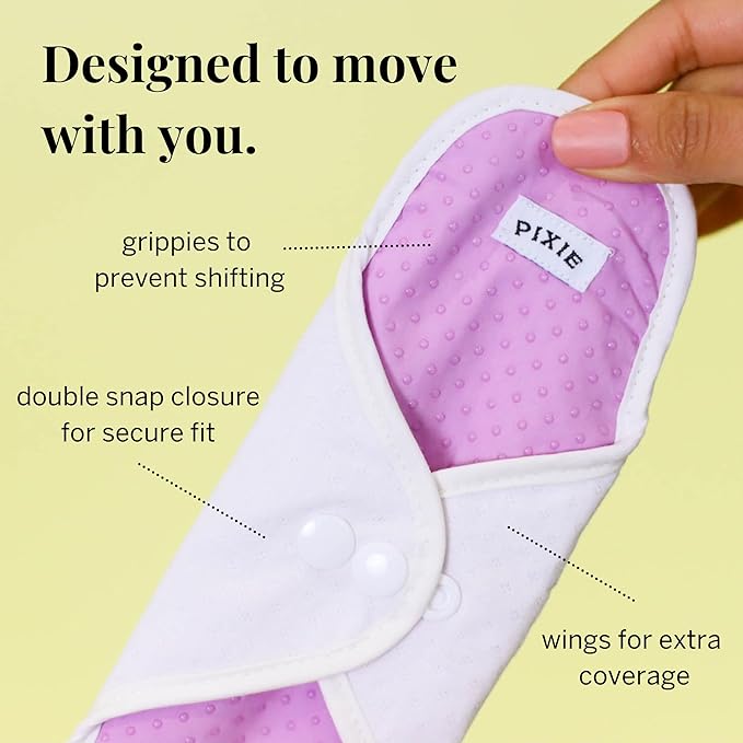 Pixie Cotton Cloth Pads for Feminine Care - 100% Organic Reusable Pads - Ranked 1 for Softest Menstrual Sanitary Napkins - Machine Washable & Includes Free Wet Bag - Menstrual Liner (Overnight)