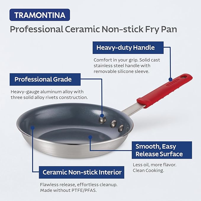 Tramontina Professional 14-Inch Ceramic Non Stick Extra Large Frying Pan, Heavy-Gauge Aluminum Skillet with Nonstick Coating, Dishwasher and Oven Safe, Gray