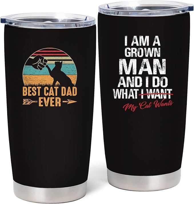 Cat Dad Gifts for Men, Christmas Gifts for Cat's Daddy, Funny Gift for Cat Lovers, Best Cats Dad Ever Gift, 20 oz Stainless Steel Tumbler