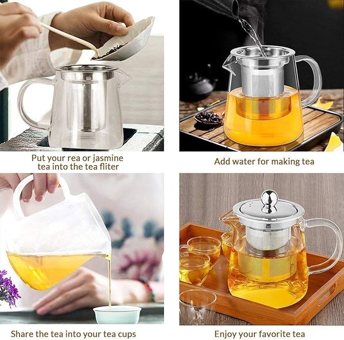 750ml (25oz) Glass Teapot with Infuser,Heat Resistant with Removable Infuser, Borosilicate Clear Glass Tea Pots for Loose Leaf Tea and Blooming Tea Cook Teapot 25oz