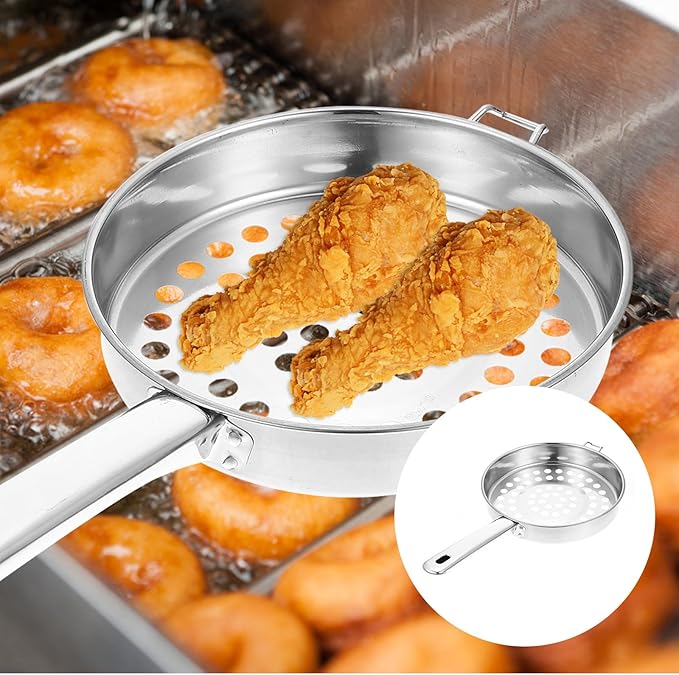 Hemoton Stainless Steel Colander With Long Handle Large Hole Cooking Strainer Mesh Steaming Basket for Draining Food Pastas Washing Fruits Vegetables Salads Silver