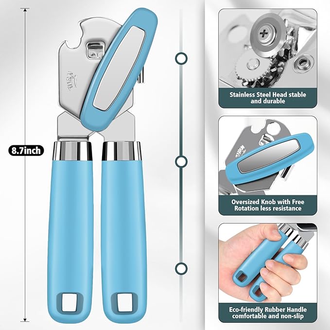 Multifunctional Heavy Duty Can Opener Manual Smooth Edge Can Opener and Bottle Openers with Magnet Durable Sharp Cutting Blade Comfortable Handle Big Effort-Saving Knob Kitchen Tool