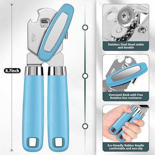 Multifunctional Heavy Duty Can Opener Manual Smooth Edge Can Opener and Bottle Openers with Magnet Durable Sharp Cutting Blade Comfortable Handle Big Effort-Saving Knob Kitchen Tool