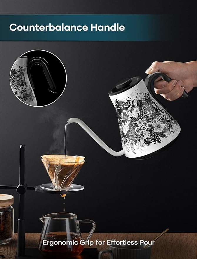 Cocinare FLOW M9 Electric Gooseneck Kettle, ±1℉ Temperature Control for Pour-over Coffee & Tea, Stainless Steel Interior, Quick Heating for Boiling Water (New Blossom)