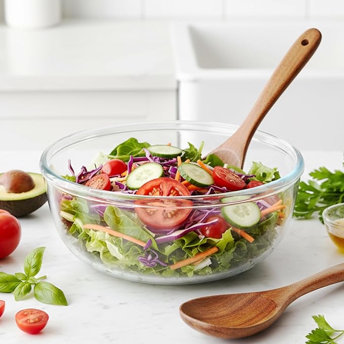 6.2Quart Large Glass Bowl for Sourdough Bread Making with Lid,Thickened 12Inch Clear Glass Salad Cooking Bowls for Kitchen Salad Bread Storage, For Prepping, Marinating & Brining Kimch