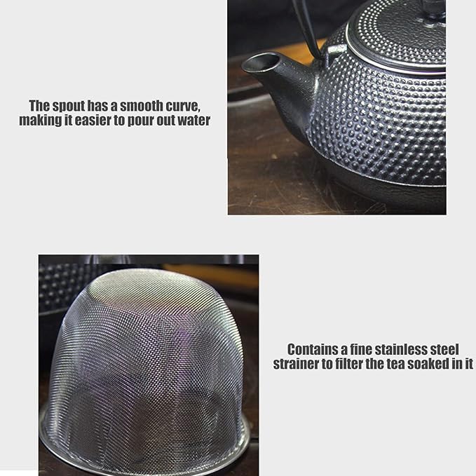 Alvinlite Cast Iron Teapot Set, Japanese Tetsubin Tea Kettle Set with Stainless Steel Infuser for Leaf Loose Tea and Blooming Flower Tea Cast Iron Tea Kettle (Black 800ml / 27oz)