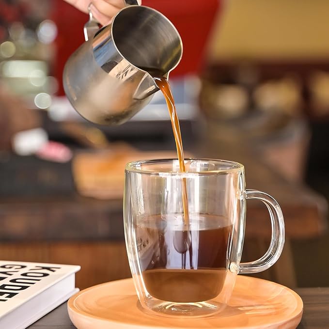 YUNCANG Double Wall Glass Coffee Mugs (4-Pack) - 12 Ounces Clear Glass Coffee Cups with Handle, Insulated, Heat Resistant