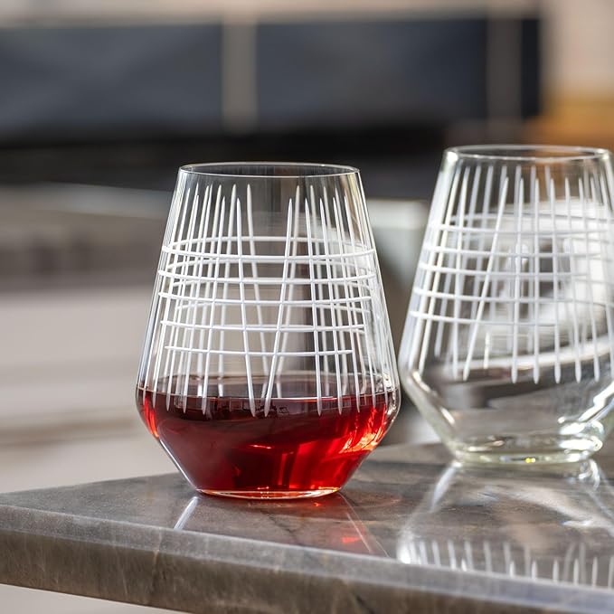 Rolf Glass Matchstick Stemless Wine Tumbler 18 ounce - Stemless Wine Glasses Set of 4 – Lead-Free Crystal Glass - Etched Tumbler Glasses - Made in the USA