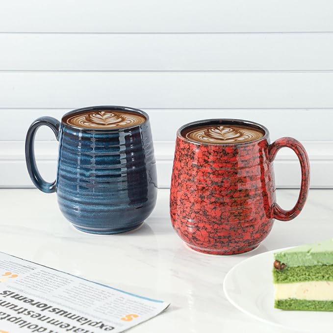 Hasense Large Coffee Mugs Set of 2, Ceramic 20 oz Coffee Cups for Office and Home, Modern Coffee Mug with Big Handle for Latte Coffee Tea Soup as Gifts, Dishwasher & Microwave Safe, Blue and Red
