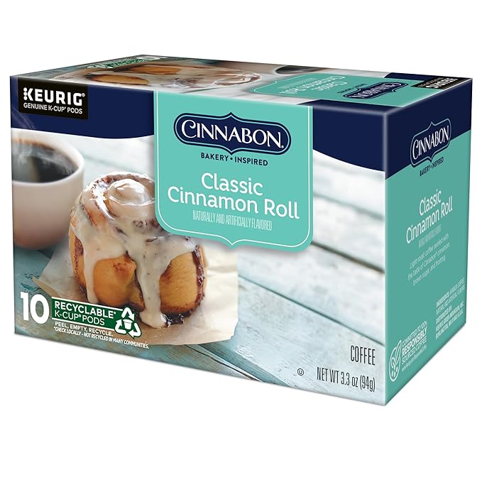 Cinnabon Classic Cinnamon Roll Coffee, Keurig Single Serve K-Cup Pods, Light Roast Coffee, 60 Count, (6 Packs of 10)
