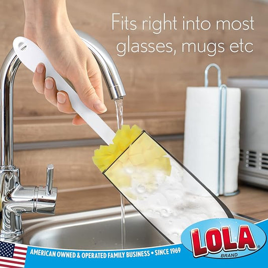 LOLA The Original Flower Shaped Kitchen Foam Sponge Bottle Brush, 3 Pack, No Slip Grip Handle, Dishwasher Safe