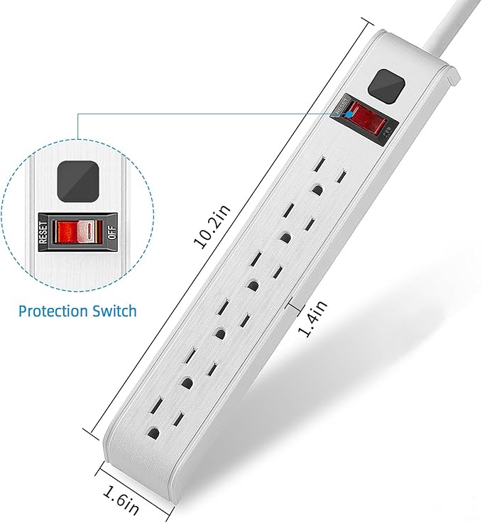 Power Strip Surge Protector, 6 Feet Extension Cord, 600 Joules Surge Protection, Multiple Protection 6 Outlet Strip, ETL Listed (15FT 1PACK)