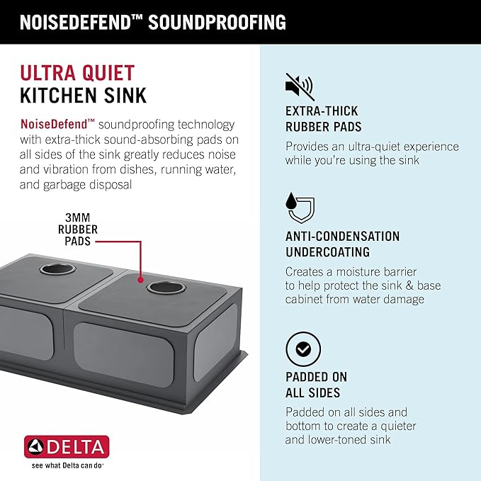 DELTA FAUCET Rivet 33-Inch Workstation Kitchen Sink Undermount 16 Gauge Stainless Steel 50/50 Double Bowl with WorkFlow Ledge and Chef’s Kit of 9 Accessories, 95B931-33D-SS