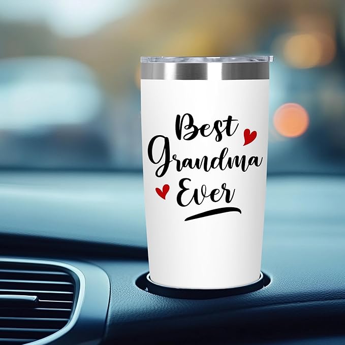 TEEZWONDER Christmas Birthday Gifts for Grandma from Granddaughter Grandson - Stainless Steel Insulated Coffee Tumbler with Lid 20 oz - Grandma Gifts for Women, Nana Gift Ideas, Gigi Gift for Women