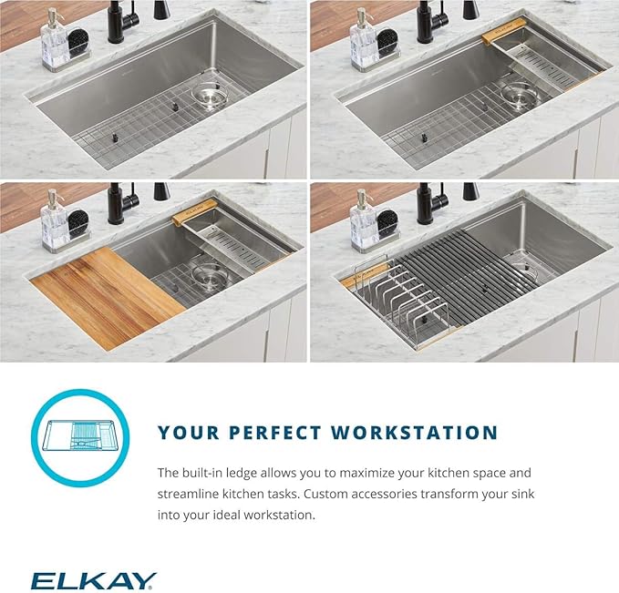 Elkay ECTRU24169RTWC Crosstown 25-1/2" Undermount Single Basin Stainless Steel Kitchen Sink with Basin Rack, Basket Strainer, Colander, and Cutting Board - Stainless Steel