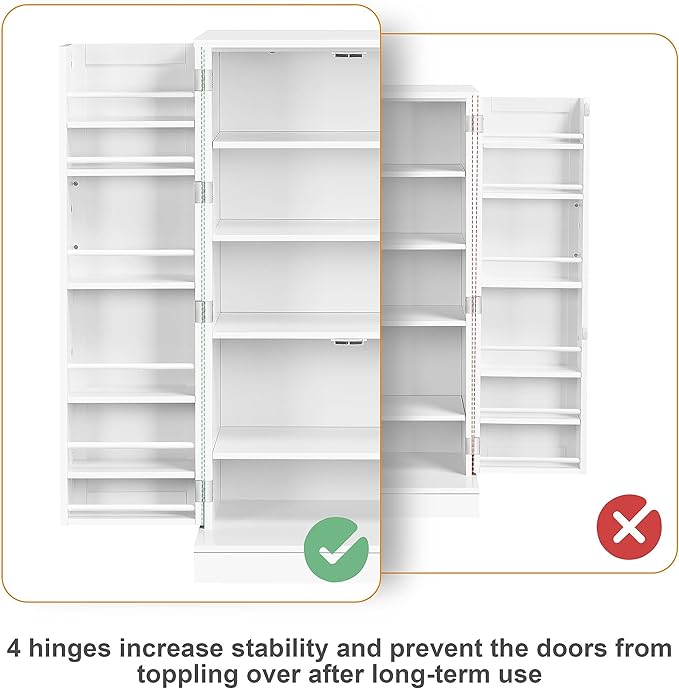 Yaheetech Storage Cabinet, Pantry Cabinet Cupboard with Door and Adjustable Shelves, Freestanding Utility Storage Cabinet for Dinning Room/Living Room, White