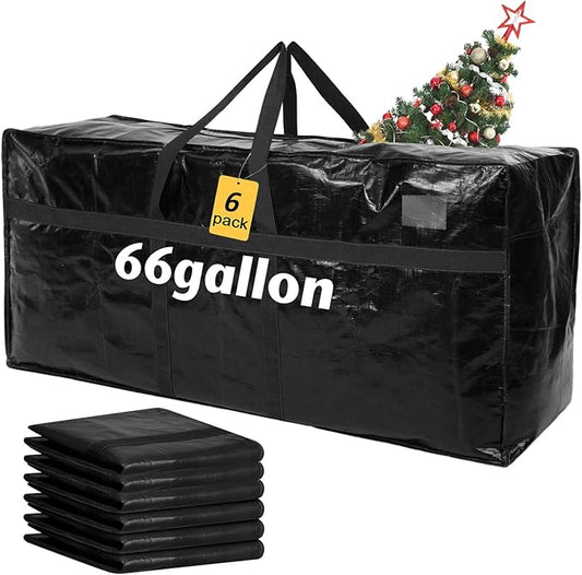 6 Pcs 66 Gallon Large Moving Bags with Zipper and Handles Foldable Storage Duffle Bags Heavy Duty Extra Large Totes for College Dorm Travel Clothes Blankets Bedding Moving (Black)