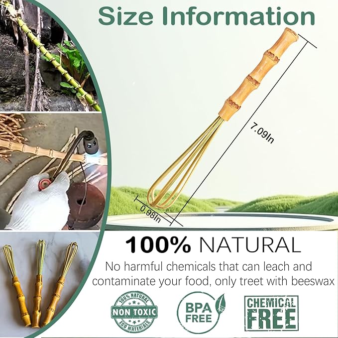 7 Inch Wooden Whisk - Handmade Natural Bamboo Egg Whisk & Frother for Mixing Eggs, Sauces, Batters (Pancake, Waffle), Cream, Matcha, Smoothies - Eco-Friendly Kitchen Tool, Uncoated Multipurpose Mixer