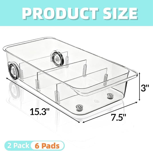 2 Pack Refrigerator Organizer Bin with Wheels, Roll Out Pantry Storage with Dividers, Clear Plastic Refrigerator Drawer, Upgrade Thick Fridge Caddy for Under Sink, Kitchen Organization