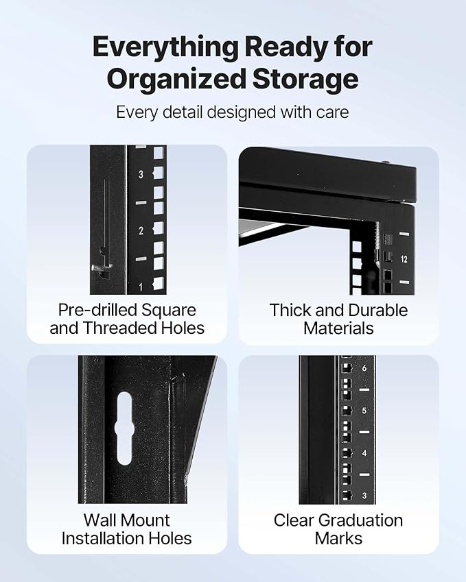 VEVOR 12U Open Frame Server Rack, Free Standing or Wall Mount Rack with 180 Degrees Gate Swing, Network Rack for 19" IT Equipment & A/V Devices