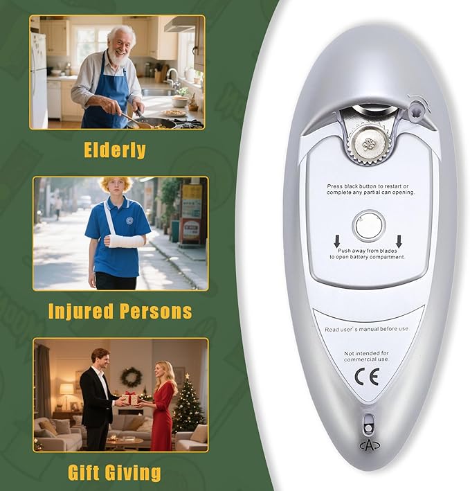 TARSHYRY Automatic Electric Can Opener, Stainless Steel Hand Held Battery Operated Can Opener for Seniors, Kitchen Gadgets