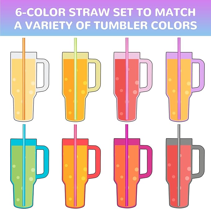 NiHome 12-Pack Plastic Reusable Drinking Straws for Stanley 40 oz 30oz 64 oz Tumbler, 12 Colors 12 In Reusable Straws Fit for Stanley Cups w/ 2 Brushes, BPA-Free for Cold & Hot Beverages (12 Colors)
