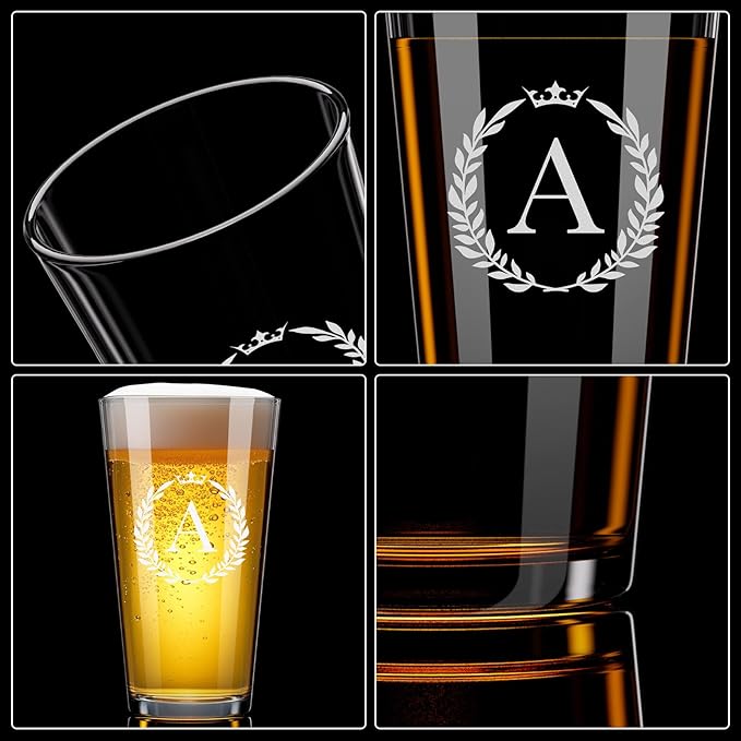 Personalized Beer Glasses Gifts for Men, 16 oz Pint Glasses Monogrammed A-Z Drinking Glass Cups Customized Gift, Unique Christmas Anniversary Birthday Gifts for Men Him Dad Brother Husband Grandpa (A)