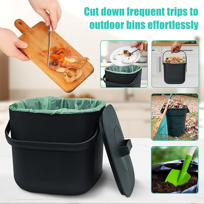 7-Liter Compost Bin Kitchen Countertop Trash Can with Lid - Odorless Compost Bin Outdoor with Filters