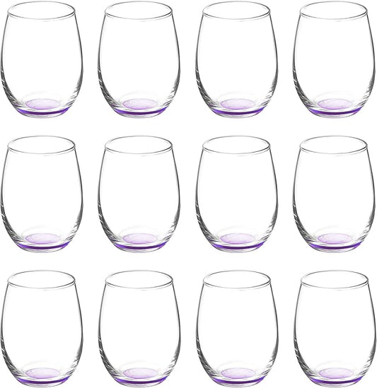 DISCOUNT PROMOS Stemless Wine Glasses by ARC 5.5 oz. Set of 12, Bulk Pack - Perfect for Hotel, Bar, Restaurant or Lounge - Purple