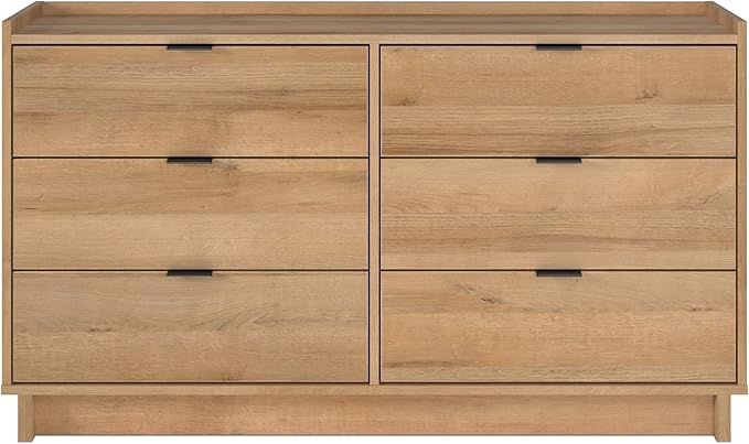 Prepac Simply Modern 6-Drawer Double Dresser for Bedroom, Chest of Drawers, Modern Bedroom Furniture, 52.5” Wide x 16” deep x 29.5” Tall, Oak