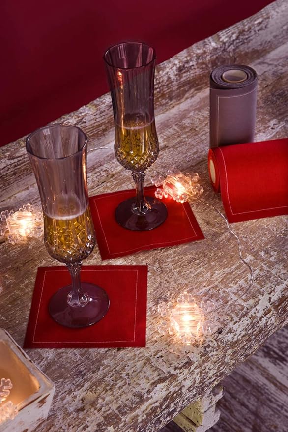 MY DRAP Cocktail Napkins, Reusable Cotton Napkins Roll 4.5 x 4.5 in (100 Napkins, Lipstick Red)