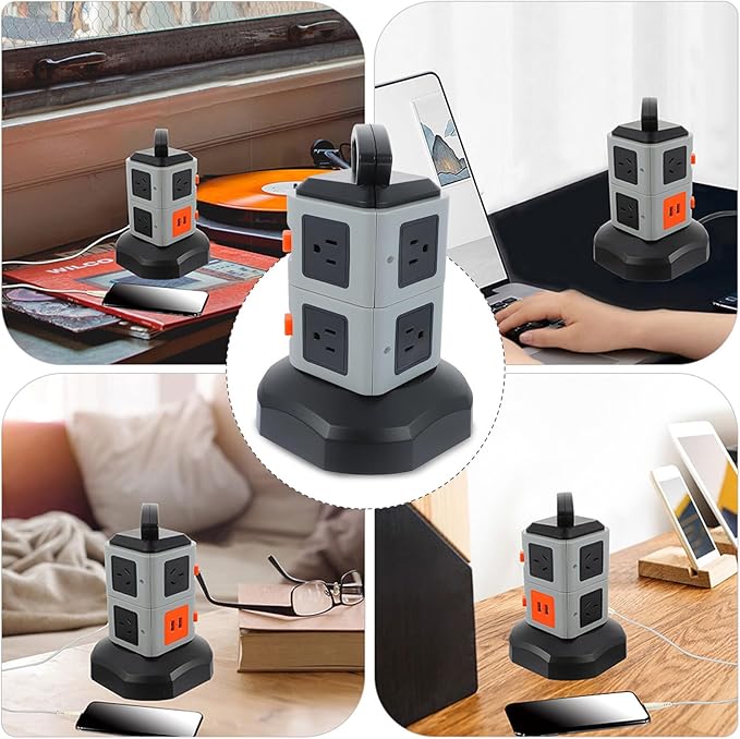 DECHOUS Way Power Board Surge Protector with USB Charging Ports High-Temperature Fuse Safety Socket Compact Ac Outlet Strip for Home and Office Use