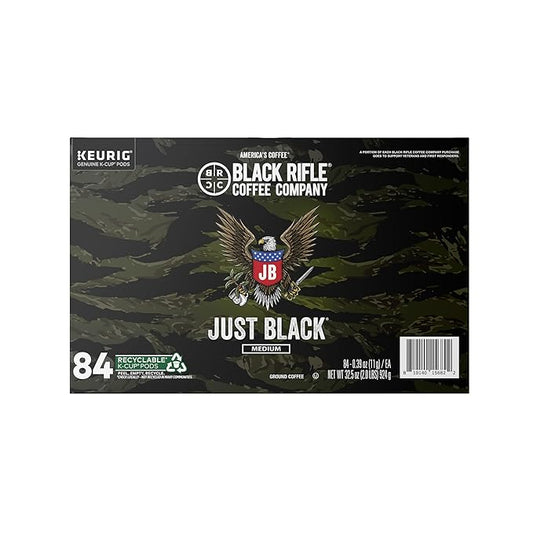Black Rifle Coffee Company Just Black, 84 Count, Medium Roast K Cups - Single Serve K Cups Coffee Pods - Kcup Pods Compatible with Keurig 1.0 & 2.0 - Made from Arabica Beans
