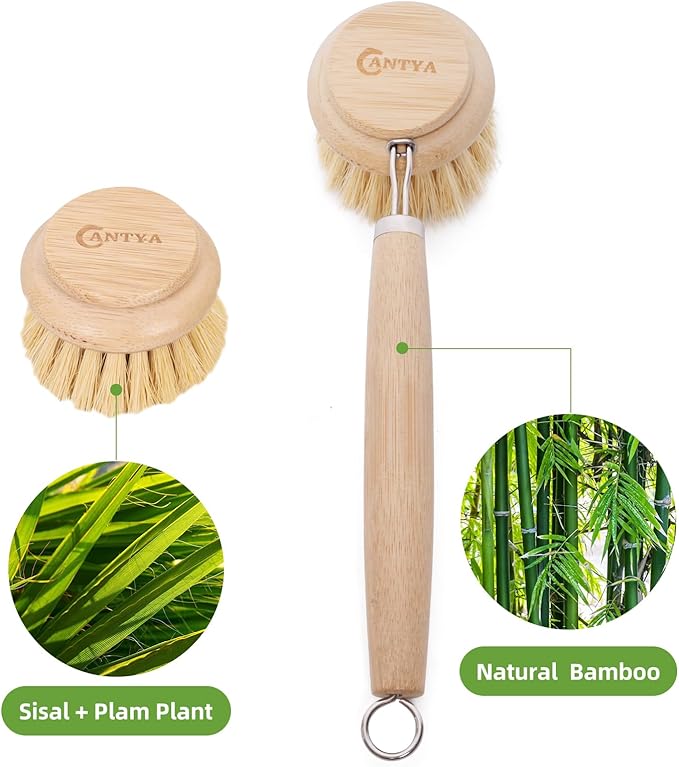 Bamboo Dish Brush - Bamboo Dish Scrubber,Sustainable & Biodegradable, Dish Scrub Brush for Cleaning Kitchen Utensils(Soft Bristles)