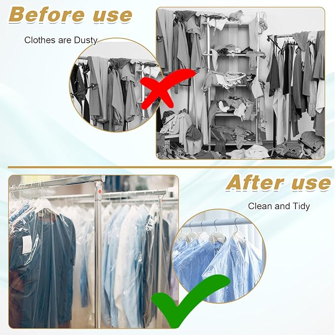 100 Pack Dry Cleaning Bags,60 * 120cm Clear Plastic Garment Bags Drys Cleaning Plastic Bag Dust Proof Clear Clothes Covers Dry Cleaner Bag Hanging Dust Proof for Hanging Clothes at Home/Dry Cleaners